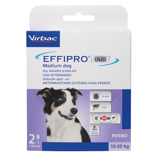Virbac Effipro Spot Duo, Pipeta Desparasitante Externa para Perro Mediano 10-20 kg 1.34 ml