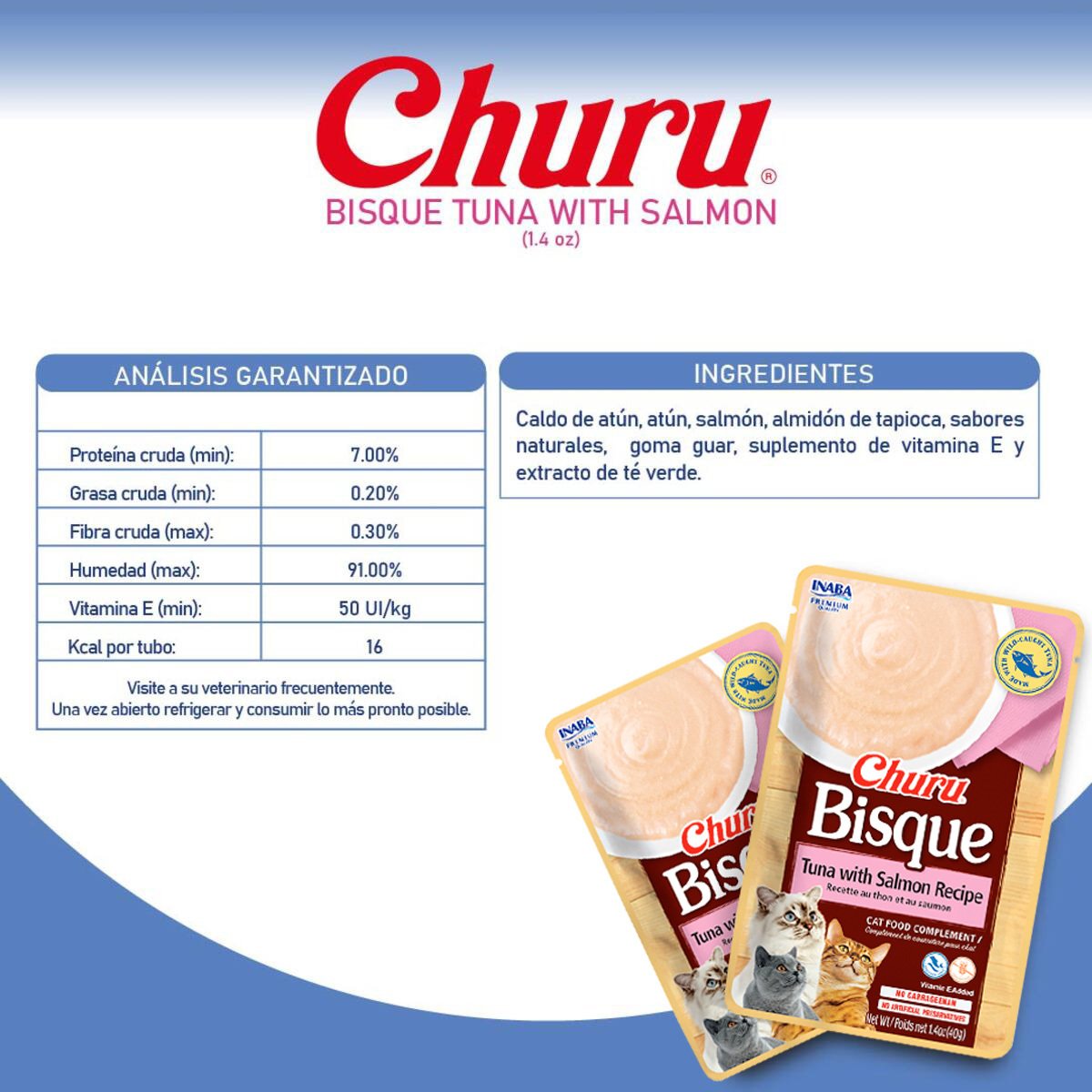 Churu Bisque Premio Cremoso para Gato Receta Atún y Salmón, 40 g