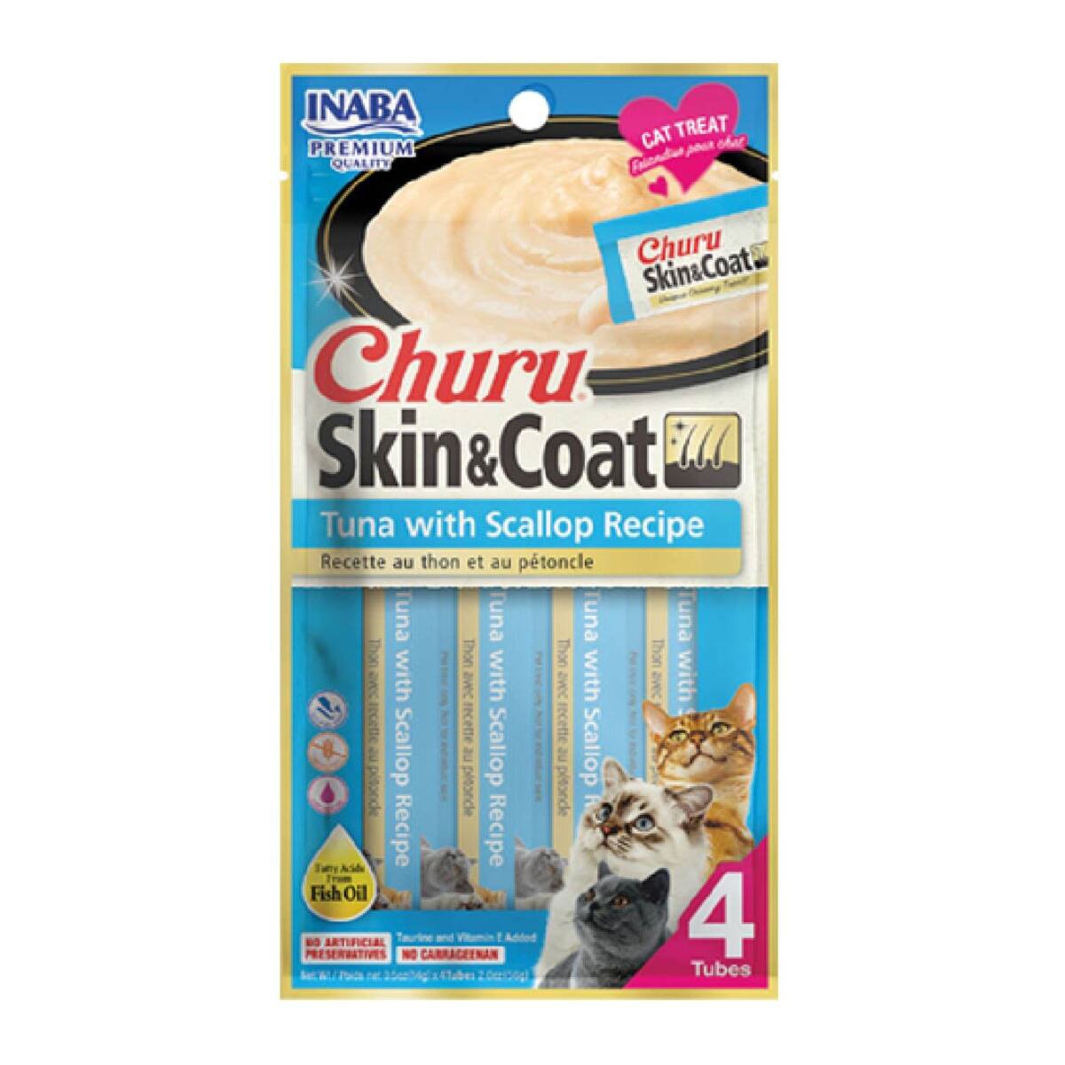 Churu Premio Cremoso Cuidado Piel y Pelo para Gato Todas las Edades Receta Atún con Escalopa 4 pzs