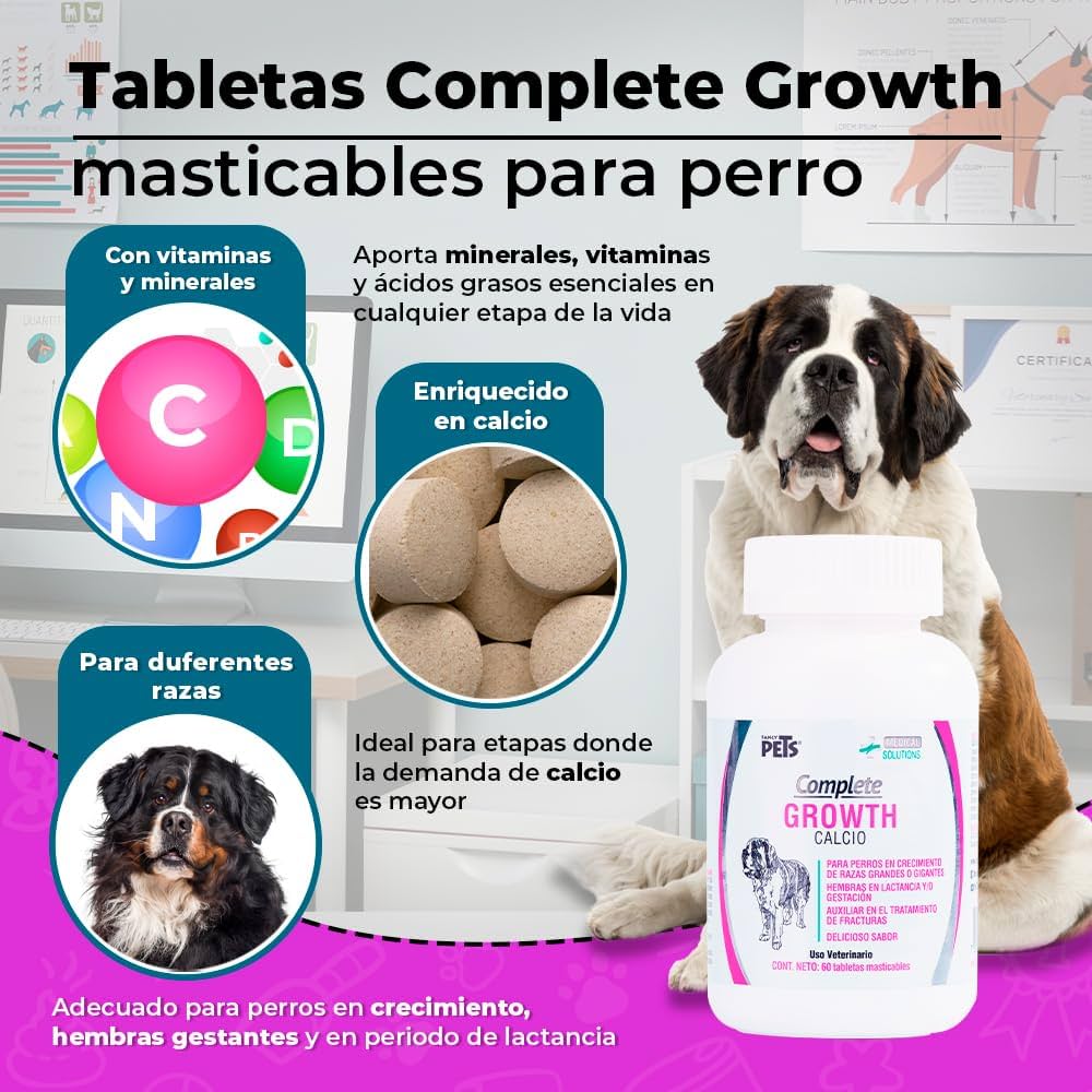 Suplemento Complete Growth Calcio Para Perros 60 Tabletas
