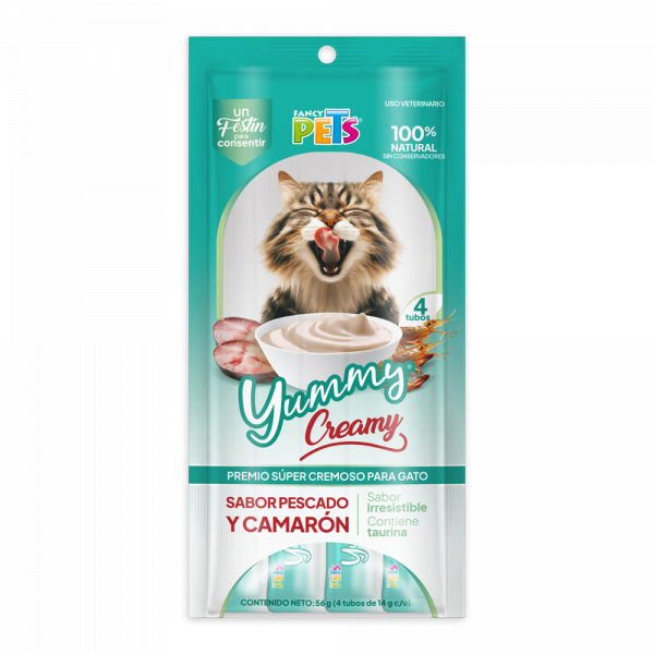 Yummy Creamy P/Gato Pescado y Camarón 56 g (4 Tubos de 14 g c/u)
