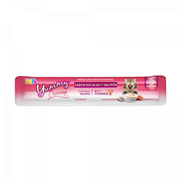 Yummy Creamy P/Gato Bacalao y Salmon 56 g (4 Tubos de 14 g c/u)