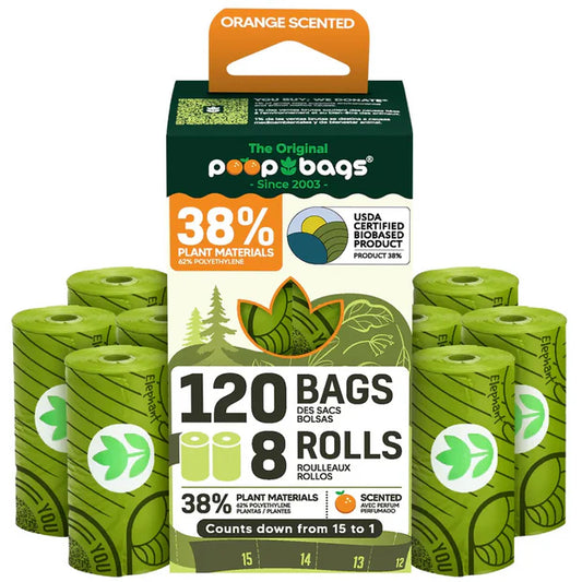 The Original Poop Bags 120 Bolsas (8 Rollos) · Ecológicas con Aroma a Naranja