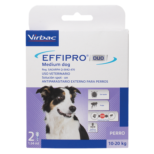 Virbac Effipro Spot Duo, Pipeta Desparasitante Externa para Perro Mediano 10-20 kg 1.34 ml